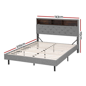 Artiss Bed Frame Double Size LED Mattress Base Platform with Storage Shelf Hidden Storage Box Grey - RnR Galore