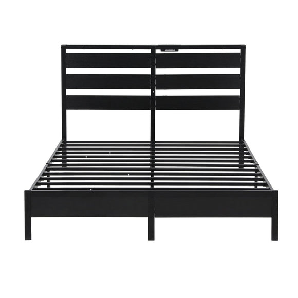 Artiss Bed Frame Double Size LED Metal Bed Base with Charging Station - RnR Galore