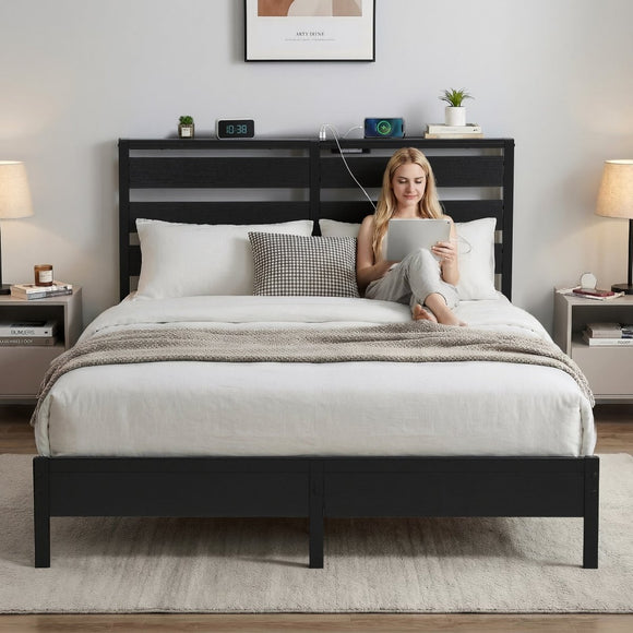 Artiss Bed Frame Double Size LED Metal Bed Base with Charging Station - RnR Galore