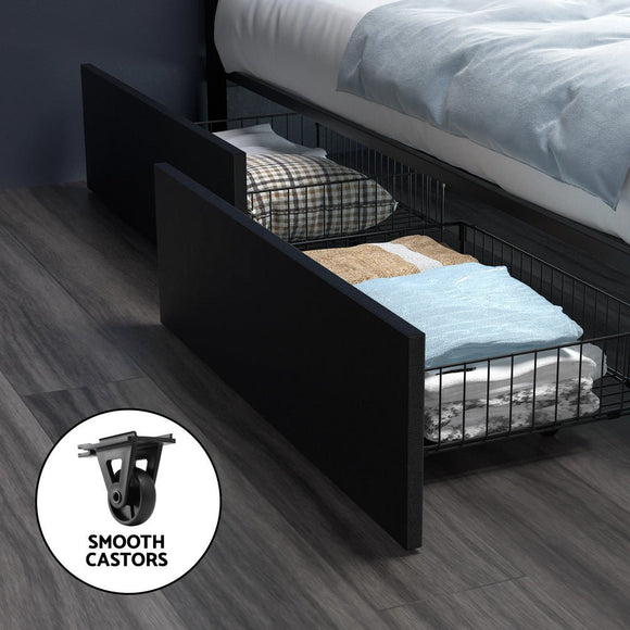 Artiss Bed Frame Double Size LED with 4 Drawers Black DUNN - RnR Galore