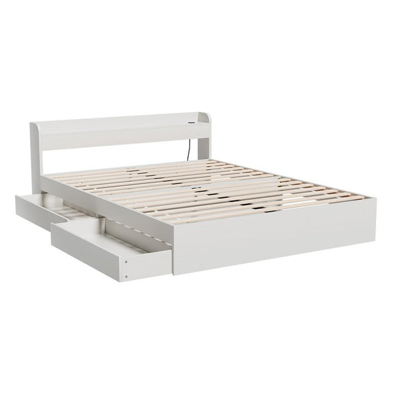 Artiss Bed Frame Double Size Mattress Base wtih Charging Ports 2 Storage Drawers - RnR Galore