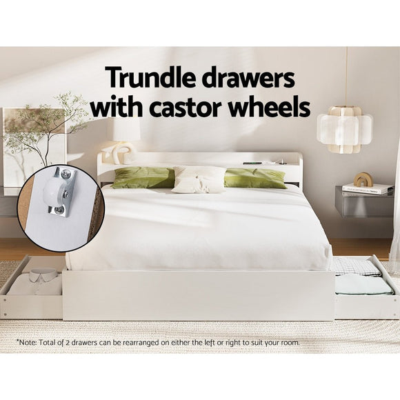 Artiss Bed Frame Double Size Mattress Base wtih Charging Ports 2 Storage Drawers - RnR Galore