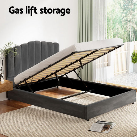 Artiss Bed Frame Double Size Velvet Grey FION - RnR Galore