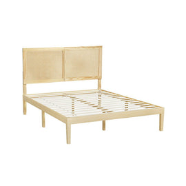 Artiss Bed Frame Double Size with Rattan Headboard Wooden Bed Base BRUNO - RnR Galore
