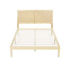 Artiss Bed Frame Double Size with Rattan Headboard Wooden Bed Base BRUNO - RnR Galore