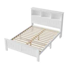 Artiss Bed Frame Double Size Wooden with 3 Shelves Bed Head White - RnR Galore