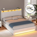 Artiss Bed Frame Gas Lift LED Beds Base Platform White PVC Leather Storage Headboard - Double - RnR Galore