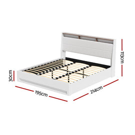 Artiss Bed Frame Gas Lift LED Beds Base Platform White PVC Leather Storage Headboard - King - RnR Galore