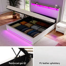 Artiss Bed Frame Gas Lift LED Beds Base Platform White PVC Leather Storage Headboard - King - RnR Galore