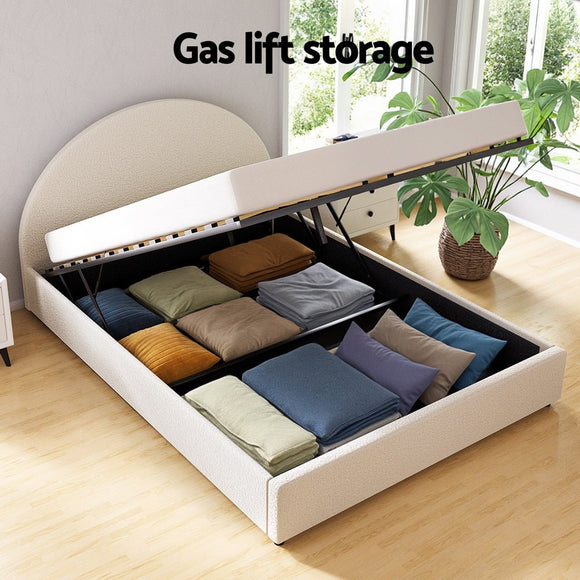 Artiss Bed Frame Gas Lift Strorage Beds Base Platform Boucle Fabric Queen ELLA - RnR Galore
