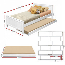 Artiss Bed Frame King Single and Bookshelf - RnR Galore
