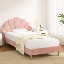 Artiss Bed Frame King Single Size Scallop - Shape Bedhead Beds Base Pink Velvet Fabric - RnR Galore