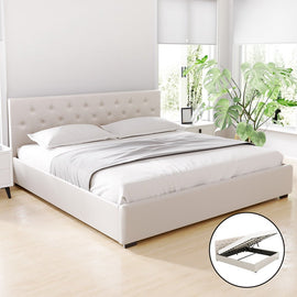 Artiss Bed Frame King Size Gas Lift Beige VILA - RnR Galore