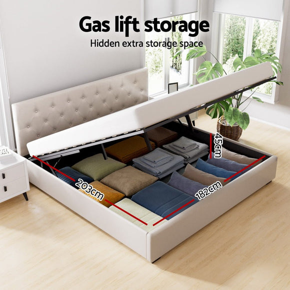 Artiss Bed Frame King Size Gas Lift Beige VILA - RnR Galore