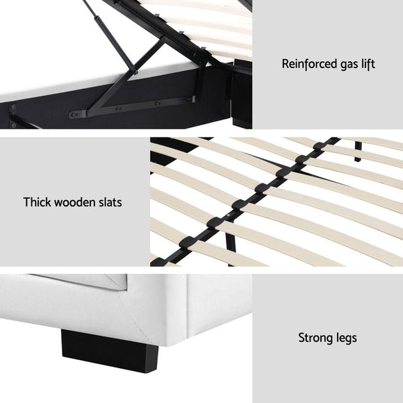 Artiss Bed Frame King Size Gas Lift White TIYO - RnR Galore