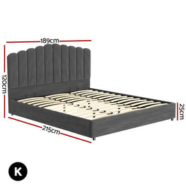 Artiss Bed Frame King Size Velvet Grey FION - RnR Galore