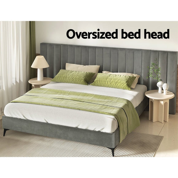 Artiss Bed Frame King Size Velvet Grey LOTT - RnR Galore
