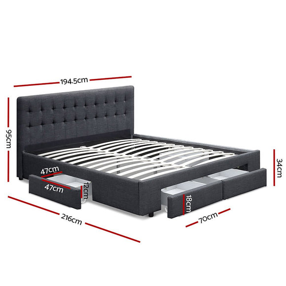 Artiss Bed Frame King Size with 4 Drawers Charcoal AVIO - RnR Galore