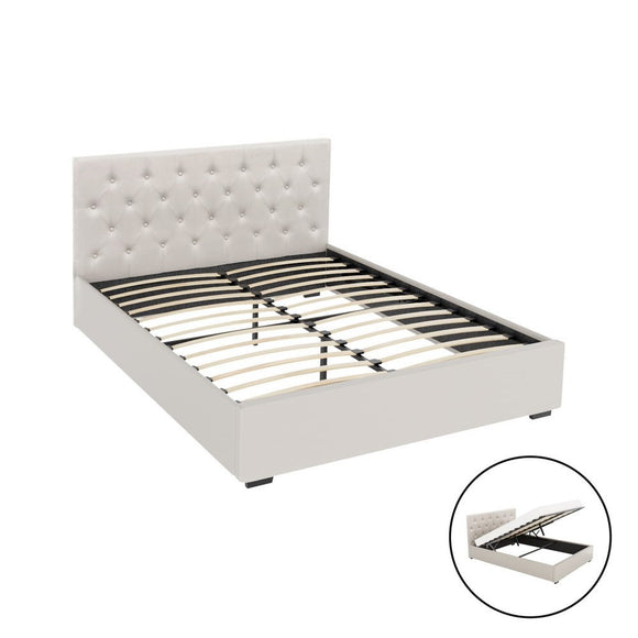 Artiss Bed Frame Queen Size Gas Lift Beige VILA - RnR Galore