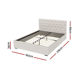 Artiss Bed Frame Queen Size Gas Lift Beige VILA - RnR Galore