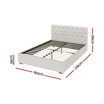 Artiss Bed Frame Queen Size Gas Lift Beige VILA - RnR Galore