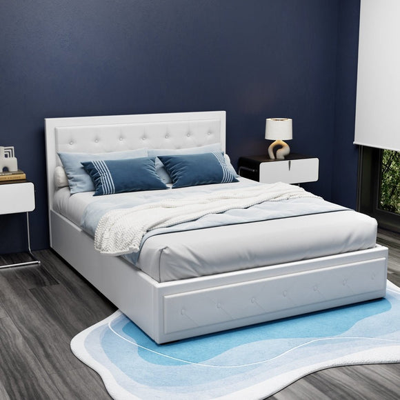 Artiss Bed Frame Queen Size Gas Lift White TIYO - RnR Galore