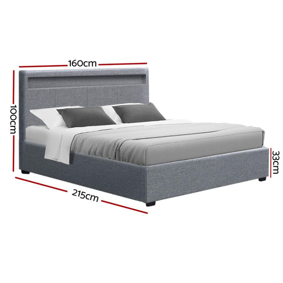 Artiss Bed Frame Queen Size LED Gas Lift Grey COLE - RnR Galore