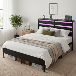 Artiss Bed Frame Queen Size LED Metal Bed Base with Charging Station - RnR Galore