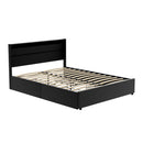 Artiss Bed Frame Queen Size LED with 4 Drawers Black DUNN - RnR Galore