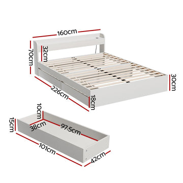 Artiss Bed Frame Queen Size Mattress Base wtih Charging Ports 2 Storage Drawers - RnR Galore