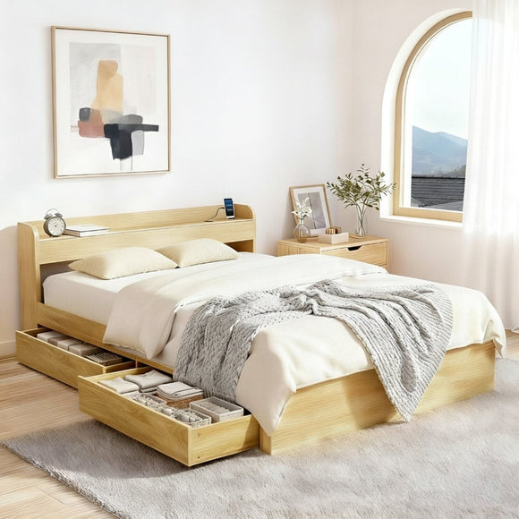 Artiss Bed Frame Queen Size with Charging Ports and 2 Drawers AURA - RnR Galore
