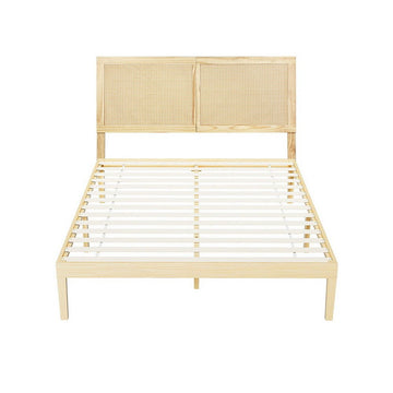 Artiss Bed Frame Queen Size with Rattan Headboard Wooden Bed Base BRUNO - RnR Galore
