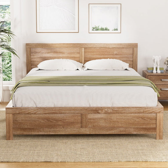 Artiss Bed Frame Queen Size Wooden Acacia Wood OATMEAL - RnR Galore