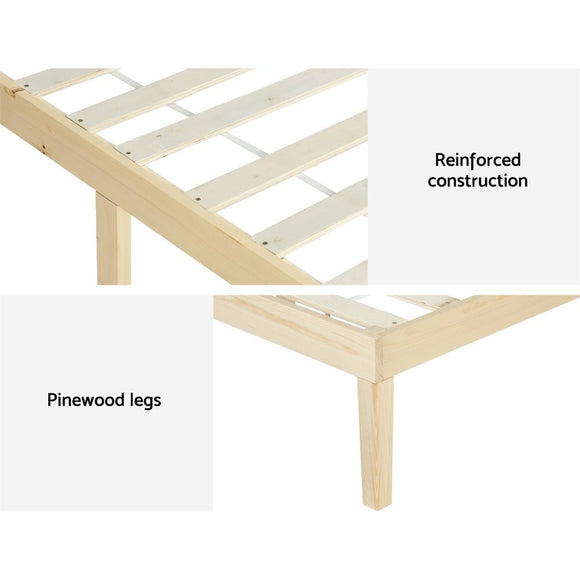 Artiss Bed Frame Queen Size Wooden Base Mattress Platform Timber Pine BRUNO - RnR Galore
