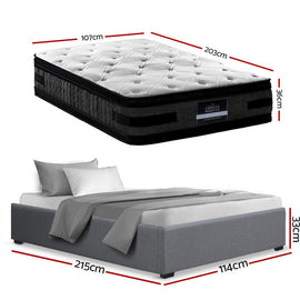 Artiss Bed Frame with 36cm Giselle Mattress Set King Single Gas Lift Base Grey - RnR Galore