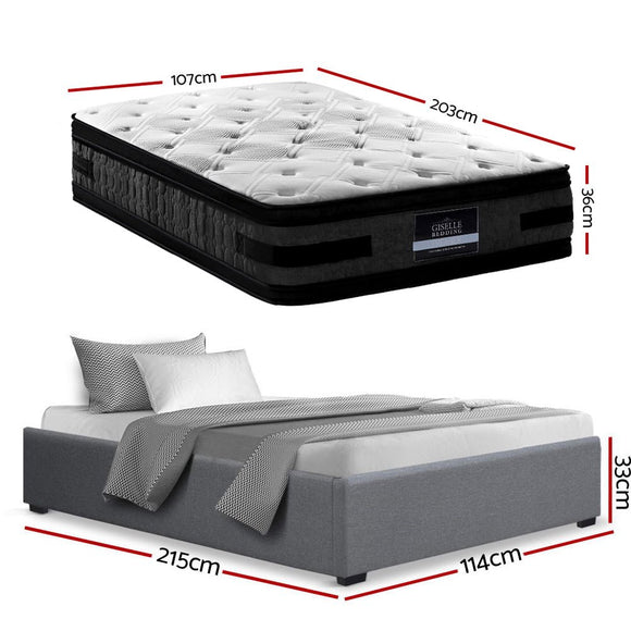 Artiss Bed Frame with 36cm Giselle Mattress Set King Single Gas Lift Base Grey - RnR Galore