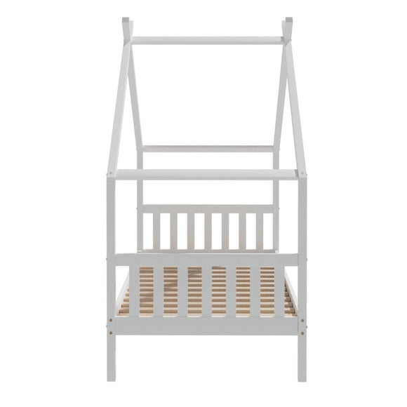 Artiss Bed Frame Wooden Base Kids Single Timber House Beds White - RnR Galore