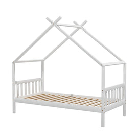 Artiss Bed Frame Wooden Base Kids Single Timber House Beds White - RnR Galore