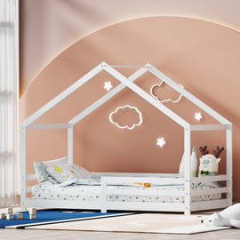 Artiss Bed Frame Wooden Kids Single House Frame White AMOS - RnR Galore