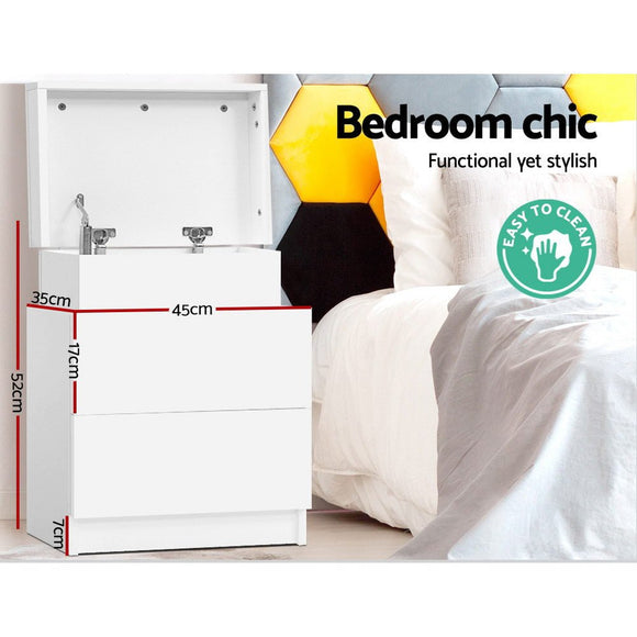 Artiss Bedside Table 2 Drawers Lift - up Storage - COLEY White - RnR Galore