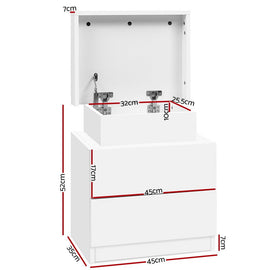 Artiss Bedside Table 2 Drawers Lift - up Storage - COLEY White - RnR Galore