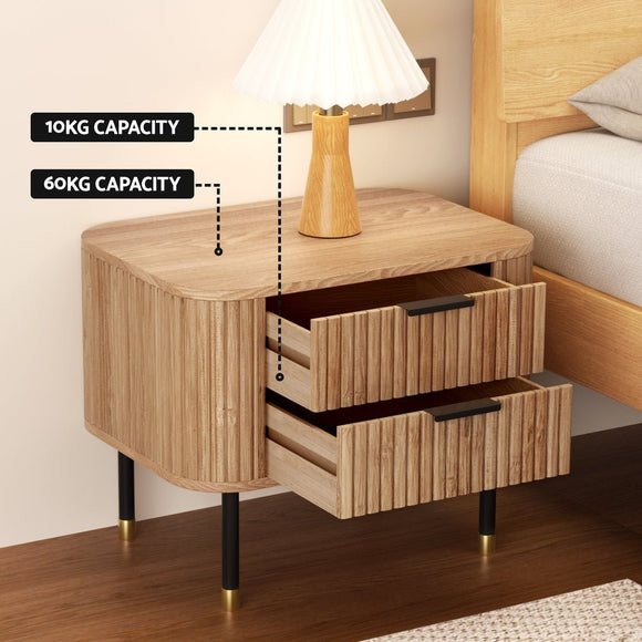 Artiss Bedside Table 2 Drawers Paulownia Wood Pine - RnR Galore