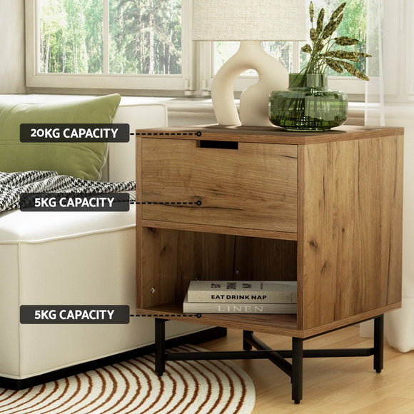 Artiss Bedside Table Drawers Side Table Shelf Storage Nightstand Rust Oak KRAVU - RnR Galore