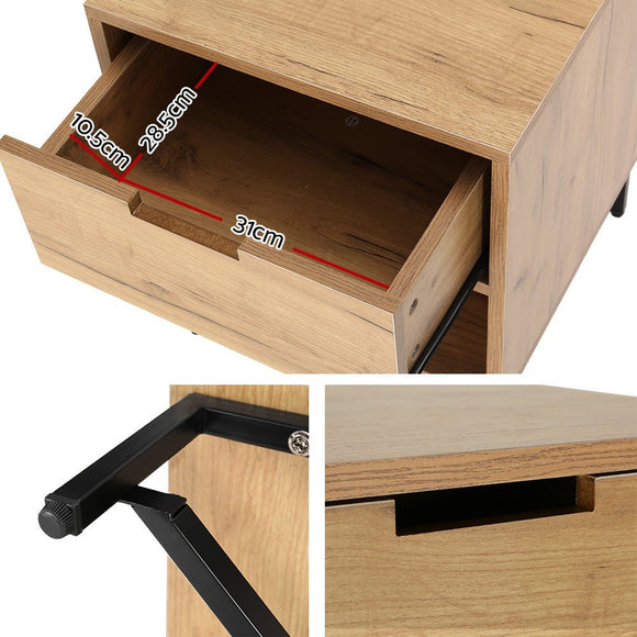 Artiss Bedside Table Drawers Side Table Shelf Storage Nightstand Rust Oak KRAVU - RnR Galore