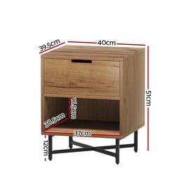 Artiss Bedside Table Drawers Side Table Shelf Storage Nightstand Rust Oak KRAVU - RnR Galore