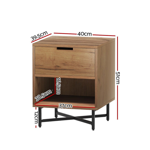 Artiss Bedside Table Drawers Side Table Shelf Storage Nightstand Rust Oak KRAVU - RnR Galore