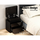 Artiss Bedside Table LED 2 Drawers Lift - up Storage - COLEY Black - RnR Galore