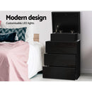 Artiss Bedside Table LED 3 Drawers - COLEY Black - RnR Galore