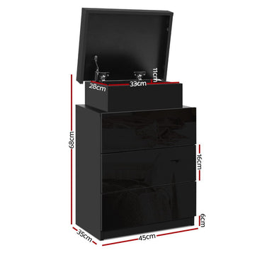 Artiss Bedside Table LED 3 Drawers - COLEY Black - RnR Galore