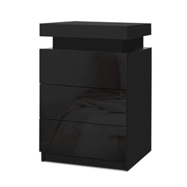 Artiss Bedside Table LED 3 Drawers - COLEY Black - RnR Galore